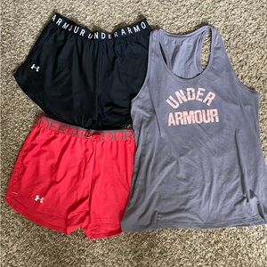 Under Armour Gray Tank with Black and Red Athletic Shorts Set